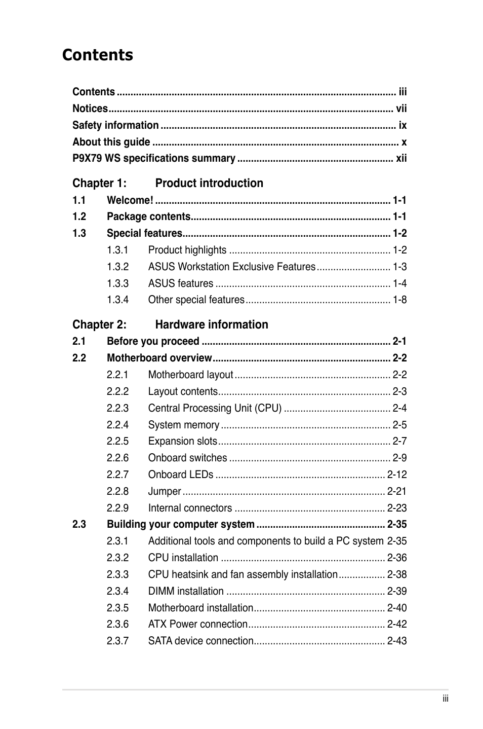 Asus P9X79 WS User Manual | Page 3 / 186