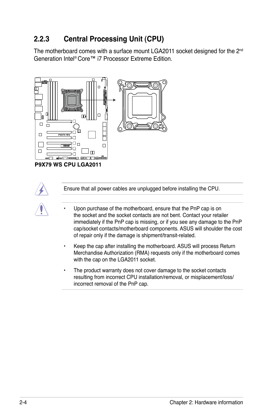 3 central processing unit (cpu), Central processing unit (cpu) -4 | Asus P9X79 WS User Manual | Page 32 / 186