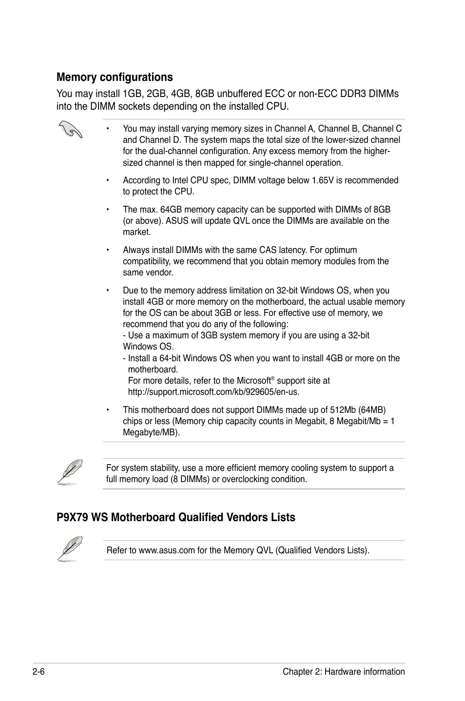 P9x79 ws motherboard qualified vendors lists | Asus P9X79 WS User Manual | Page 34 / 186