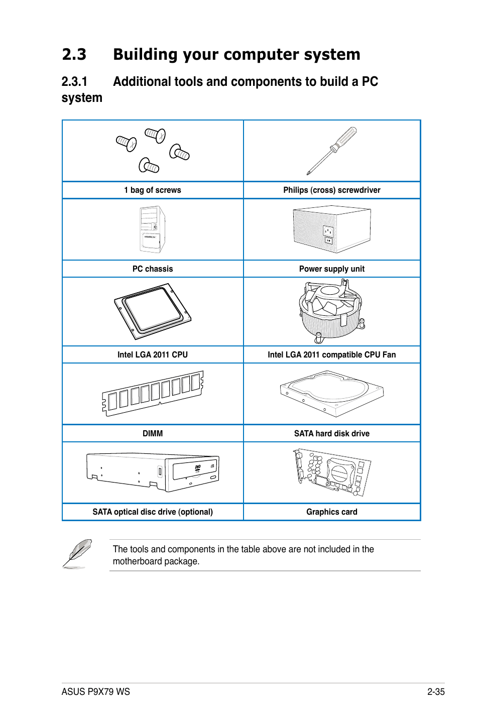 3 building your computer system, Building your computer system -35 2.3.1 | Asus P9X79 WS User Manual | Page 63 / 186