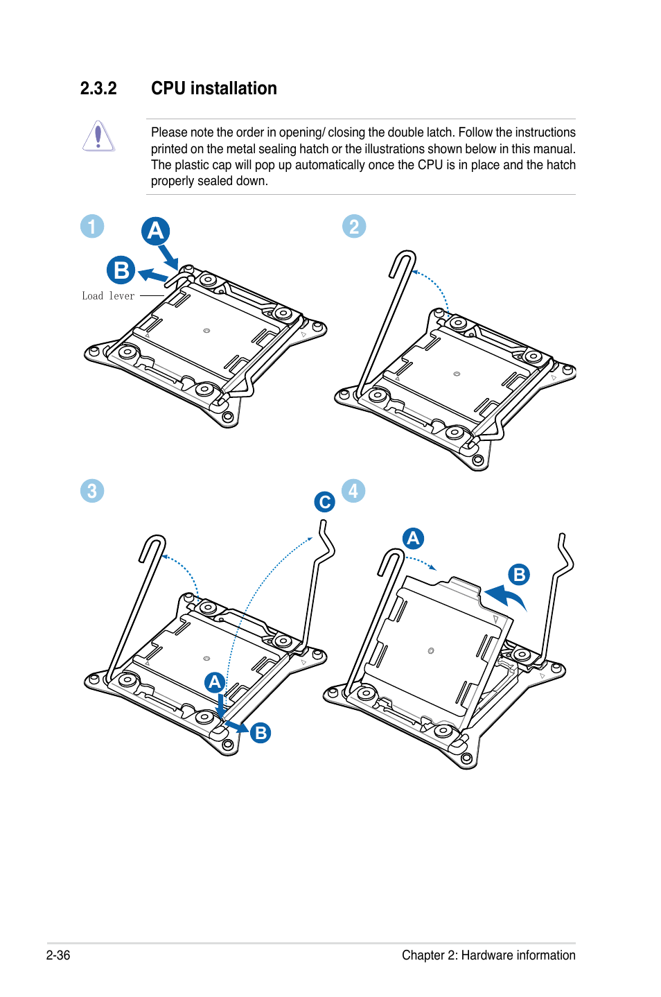 2 cpu installation, Cpu installation -36 | Asus P9X79 WS User Manual | Page 64 / 186