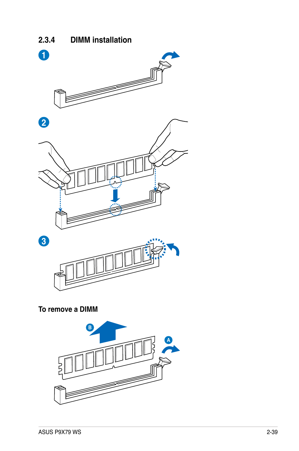 4 dimm installation, Dimm installation -39 | Asus P9X79 WS User Manual | Page 67 / 186
