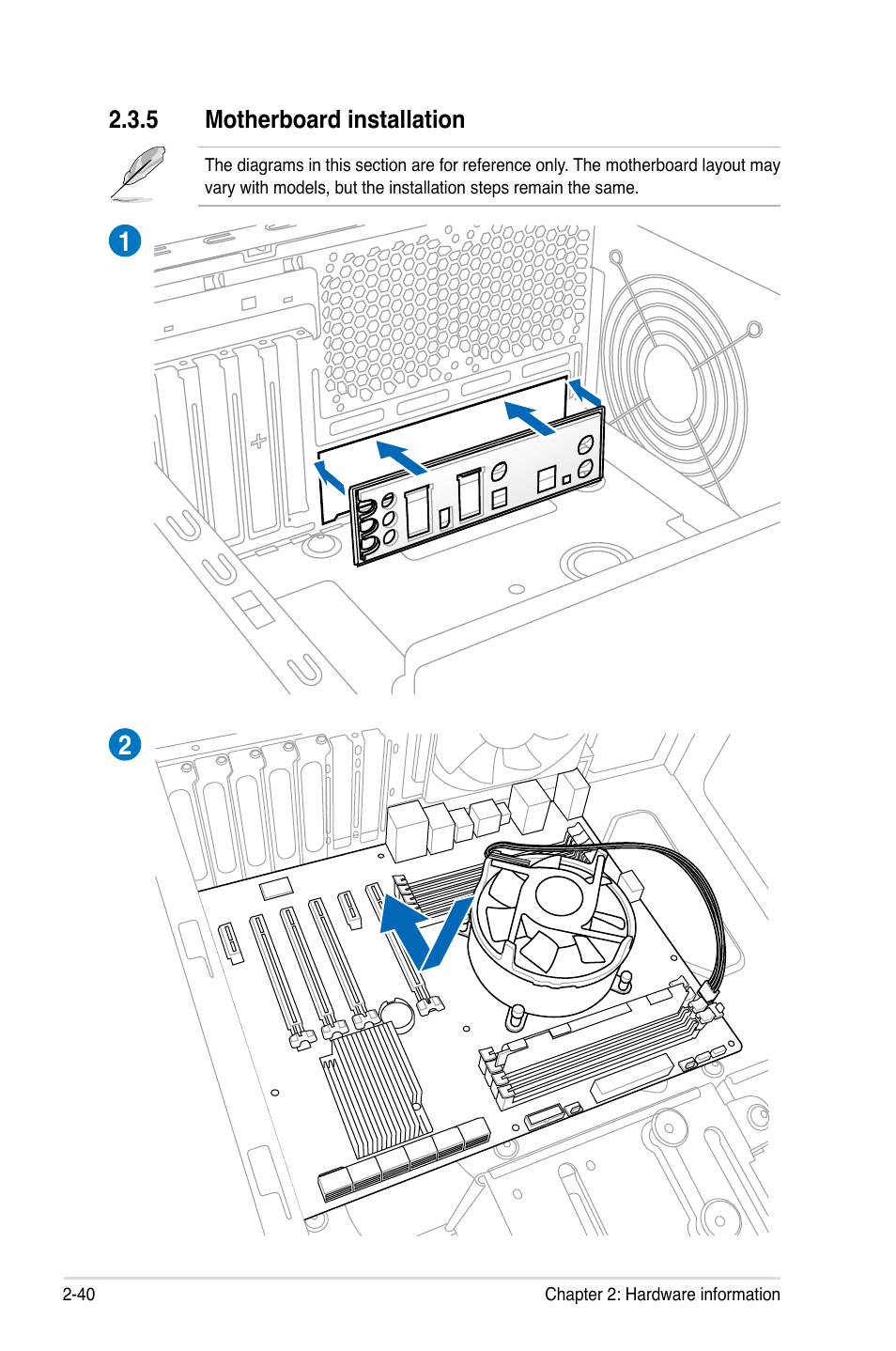 5 motherboard installation, Motherboard installation -40 | Asus P9X79 WS User Manual | Page 68 / 186