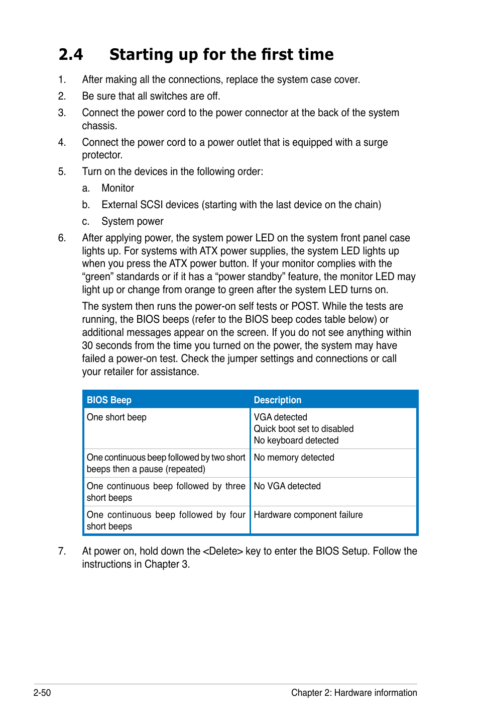 4 starting up for the first time, Starting up for the first time -50 | Asus P9X79 WS User Manual | Page 78 / 186