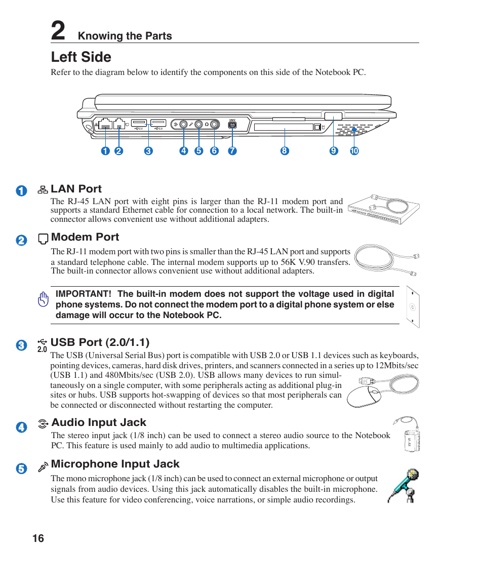 Left side | Asus Z91FR User Manual | Page 16 / 65