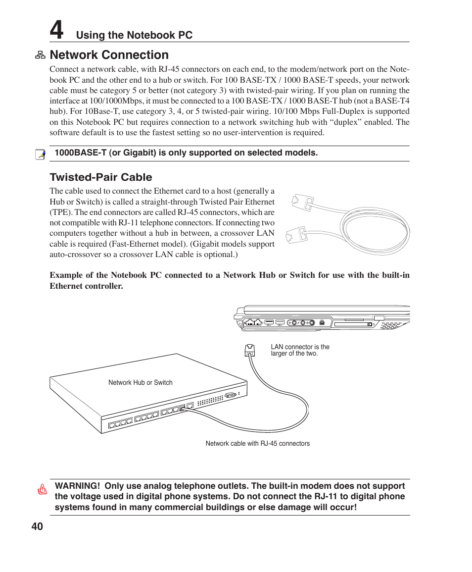 Network connection | Asus Z91FR User Manual | Page 40 / 65