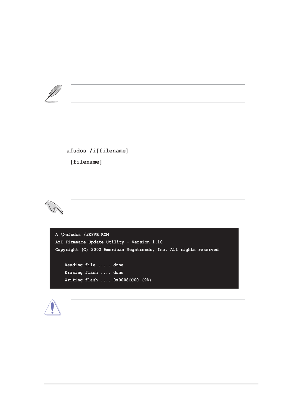 2 using afudos to update the bios | Asus K8V User Manual | Page 39 / 92