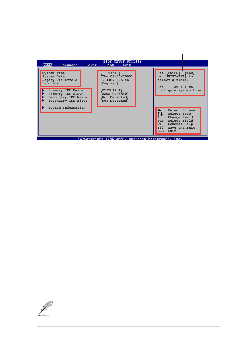 2 menu bar, 1 bios menu screen, 3 navigation keys | Asus K8V User Manual | Page 45 / 92