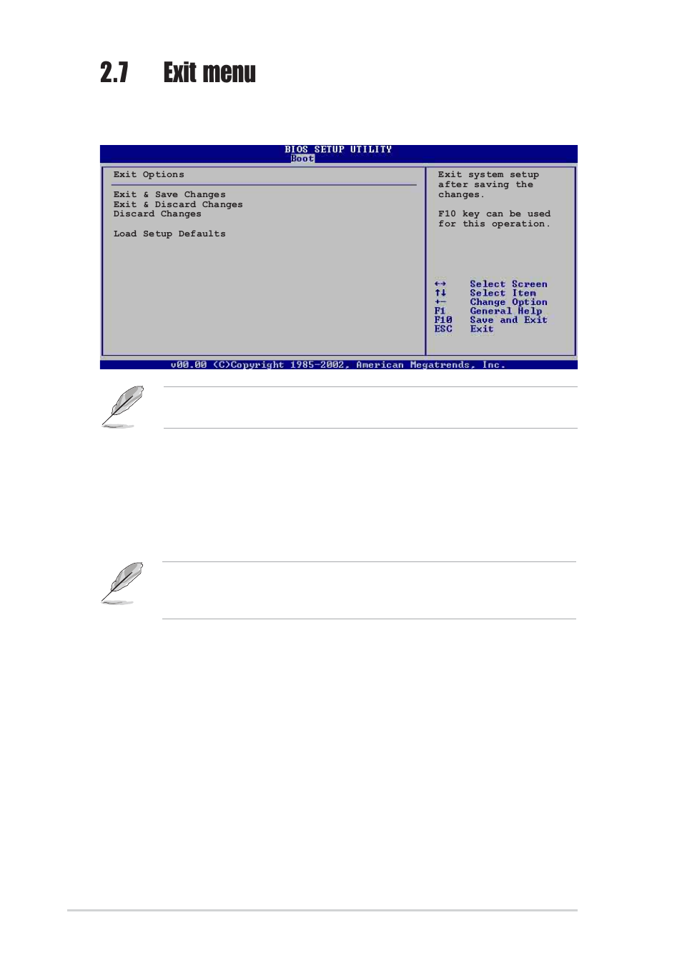 7 exit menu, Exit & discard changes, Discard changes | Load setup defaults, Exit & save changes | Asus K8V User Manual | Page 70 / 92