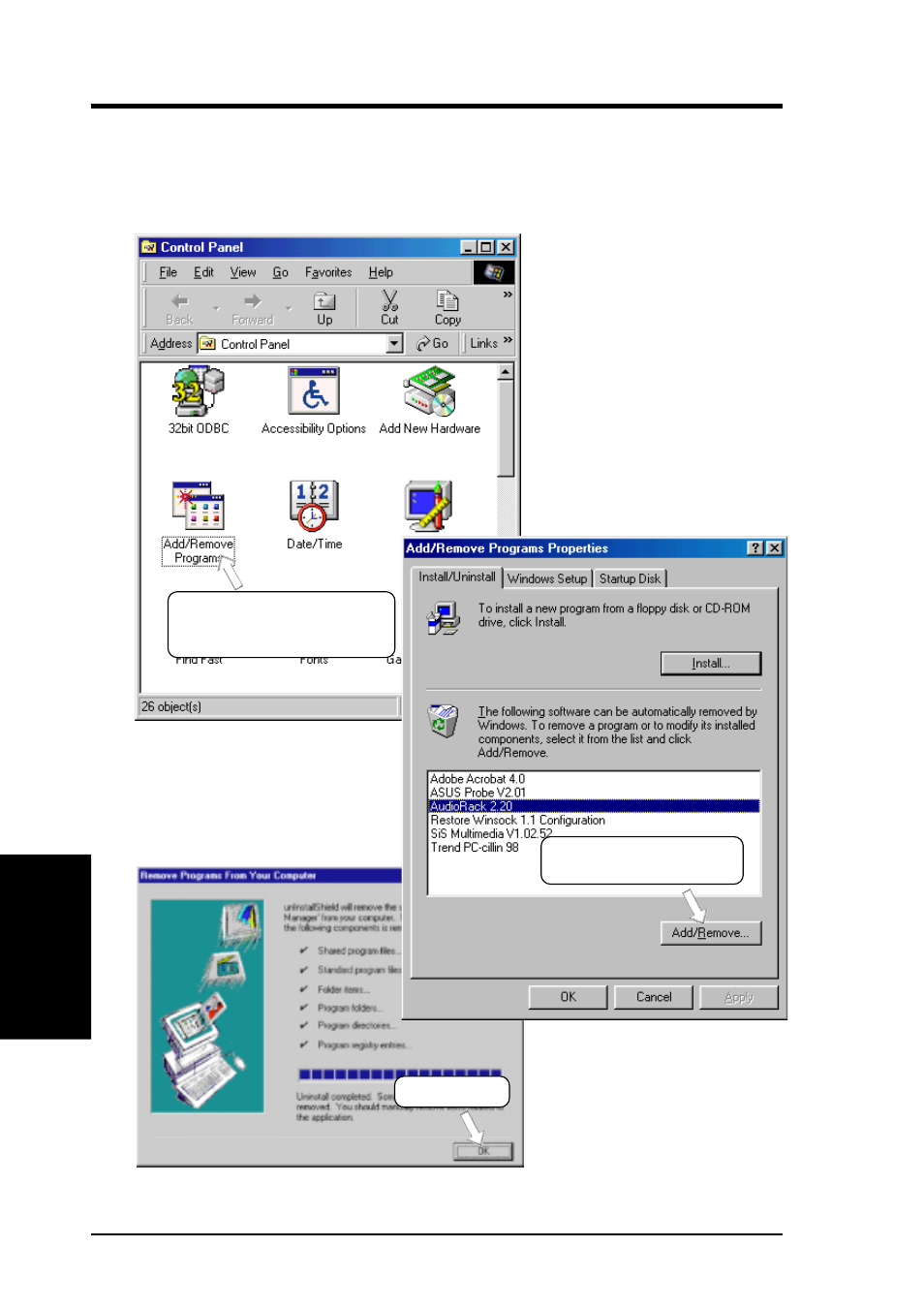 Software setup, 10 uninstalling programs | Asus CUW-B User Manual | Page 66 / 96