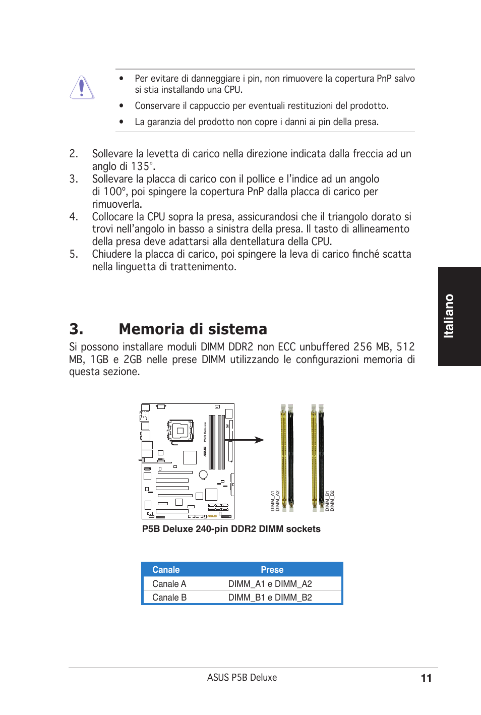 Italiano | Asus P5B Deluxe/WiFi-AP User Manual | Page 11 / 50