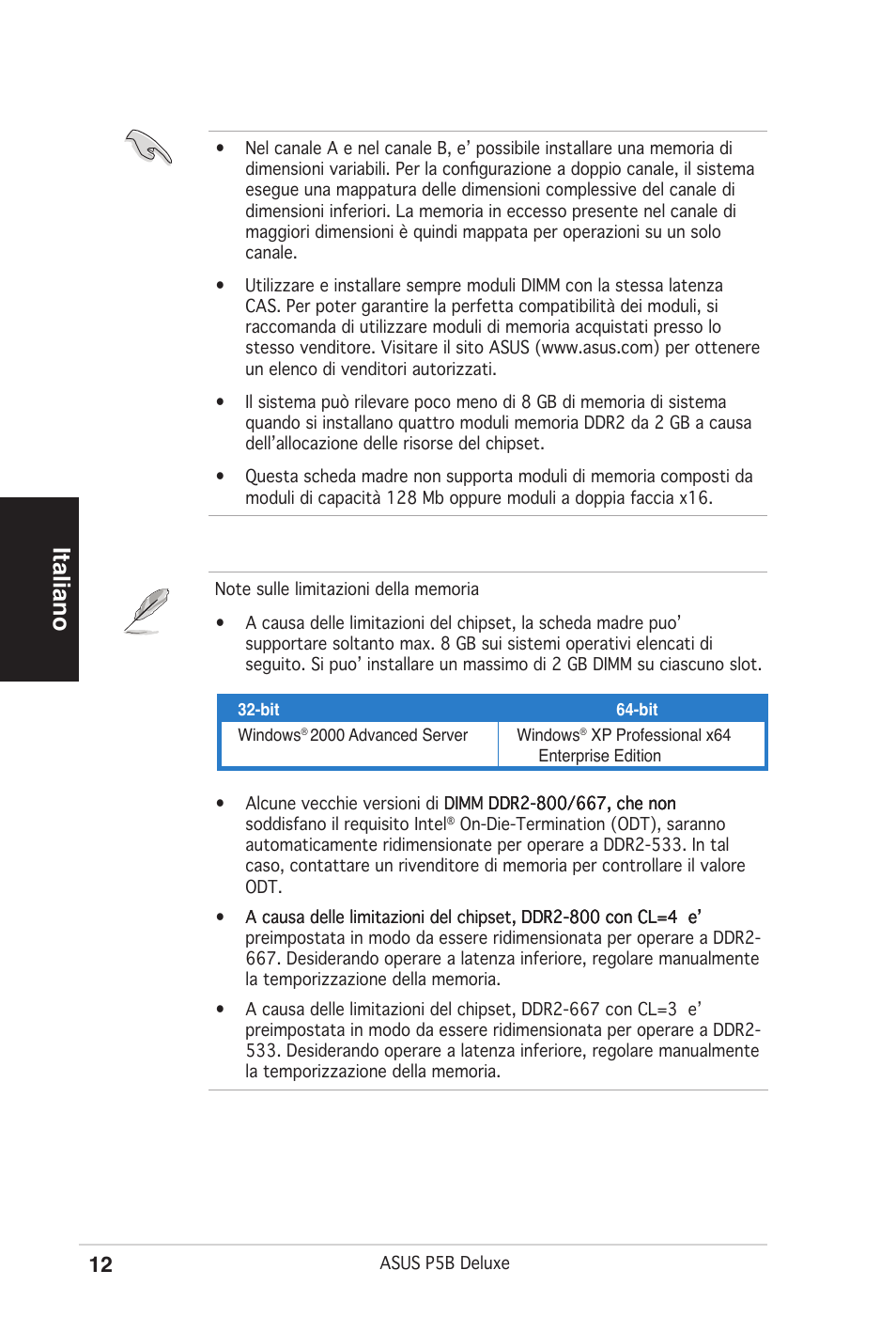 Italiano | Asus P5B Deluxe/WiFi-AP User Manual | Page 12 / 50