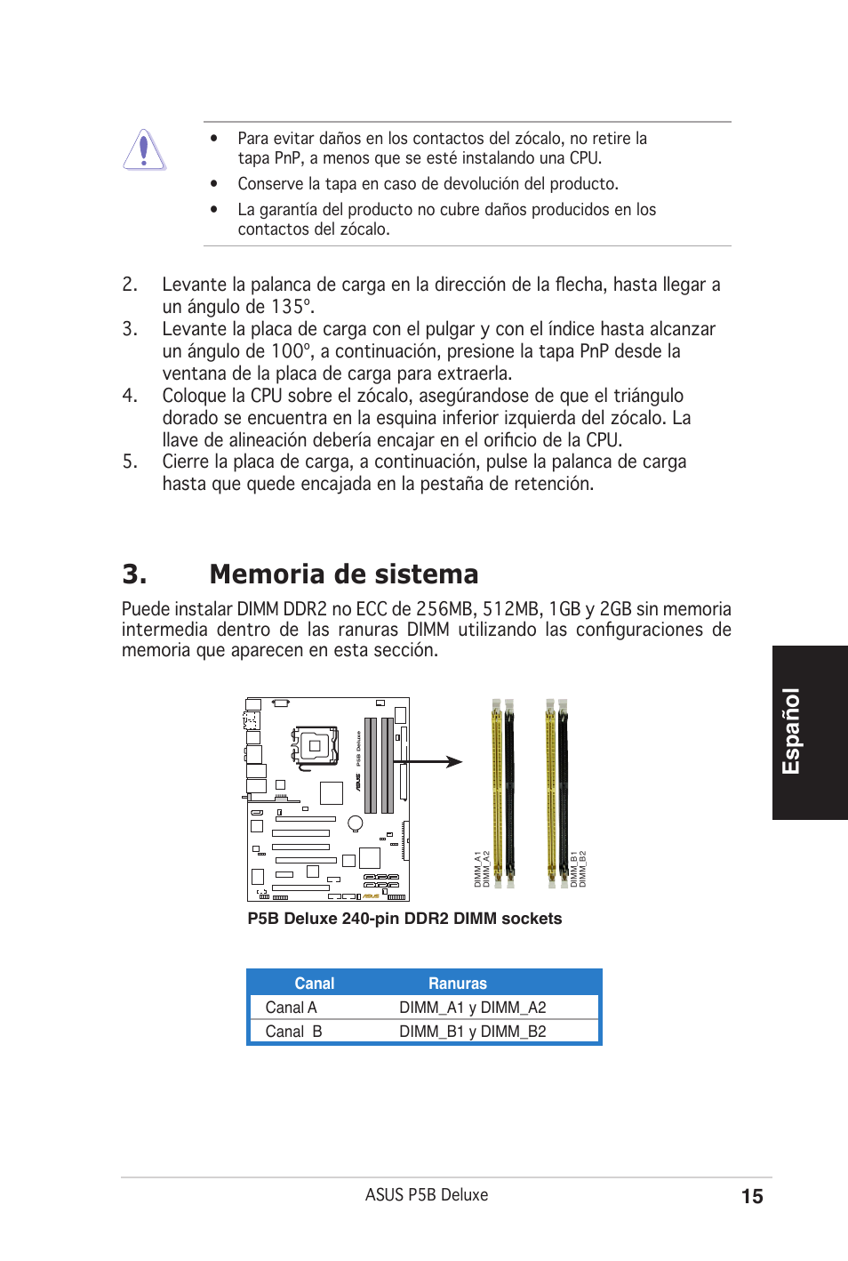 Español | Asus P5B Deluxe/WiFi-AP User Manual | Page 15 / 50