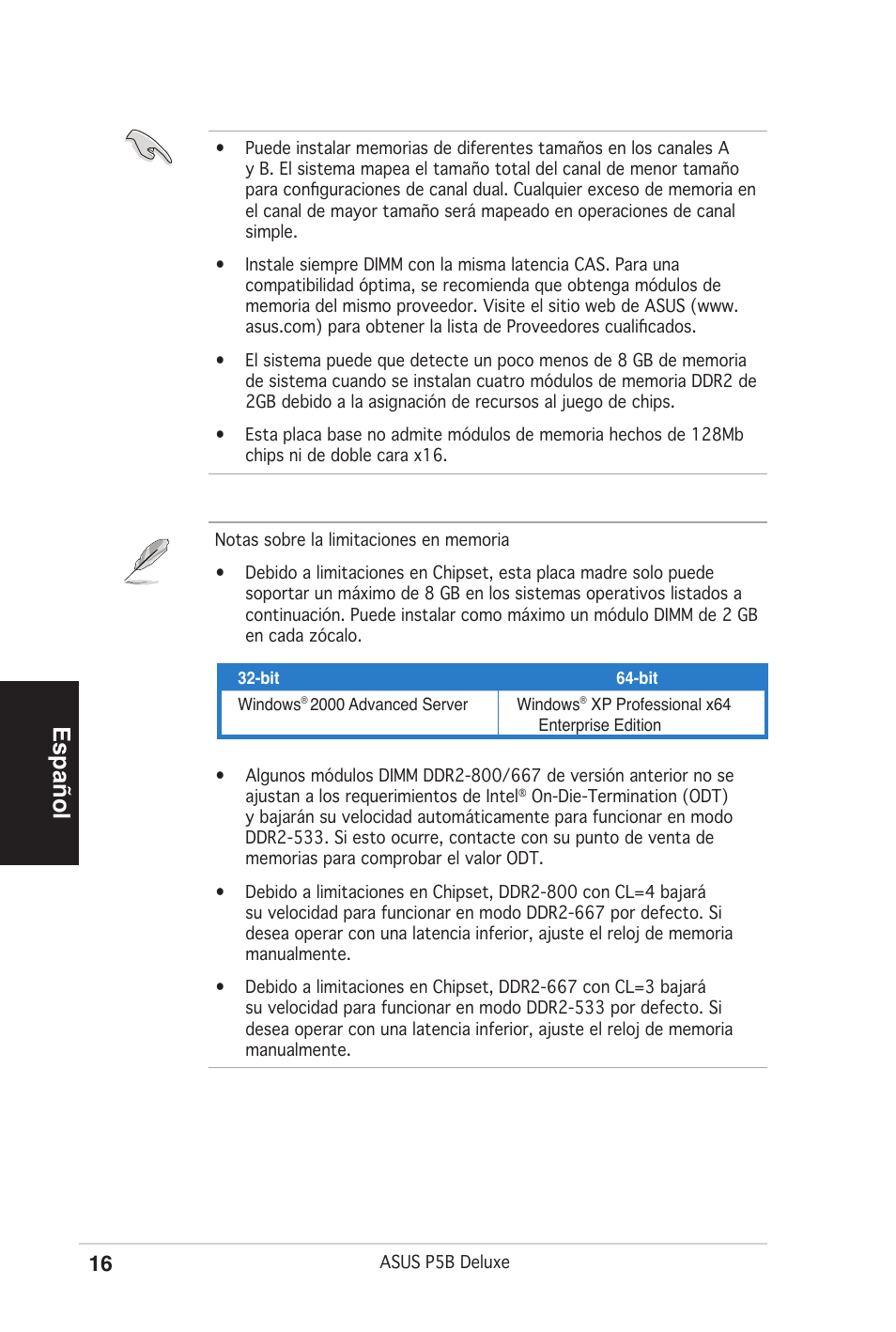 Español | Asus P5B Deluxe/WiFi-AP User Manual | Page 16 / 50