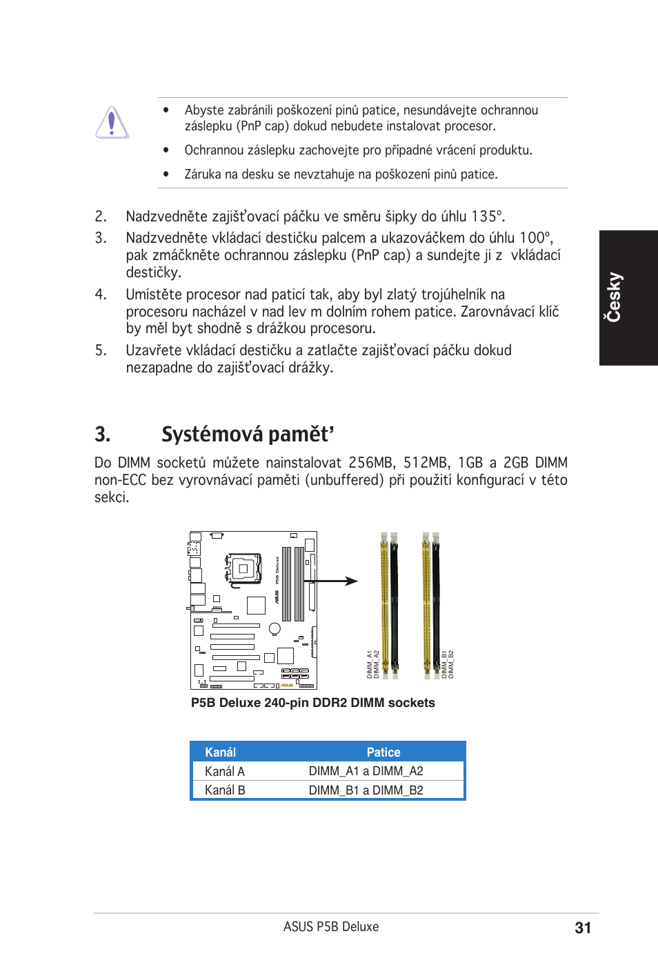 Systémová pamět, Česky | Asus P5B Deluxe/WiFi-AP User Manual | Page 31 / 50