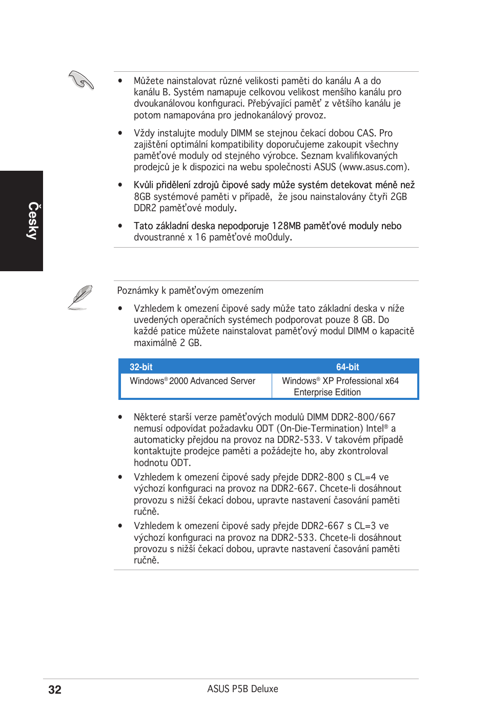 Česky | Asus P5B Deluxe/WiFi-AP User Manual | Page 32 / 50