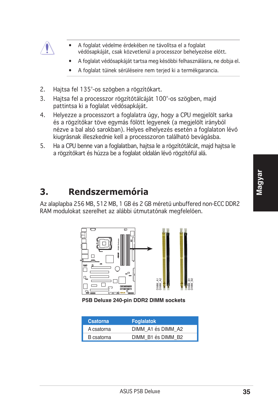 Rendszermemória, Magyar | Asus P5B Deluxe/WiFi-AP User Manual | Page 35 / 50