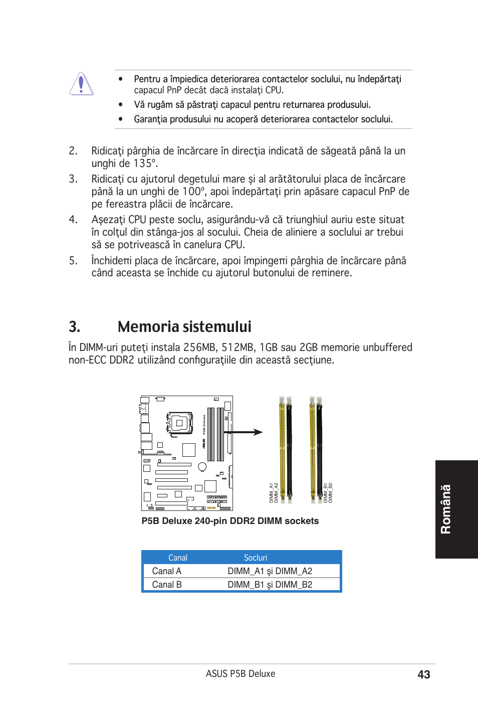 Română | Asus P5B Deluxe/WiFi-AP User Manual | Page 43 / 50