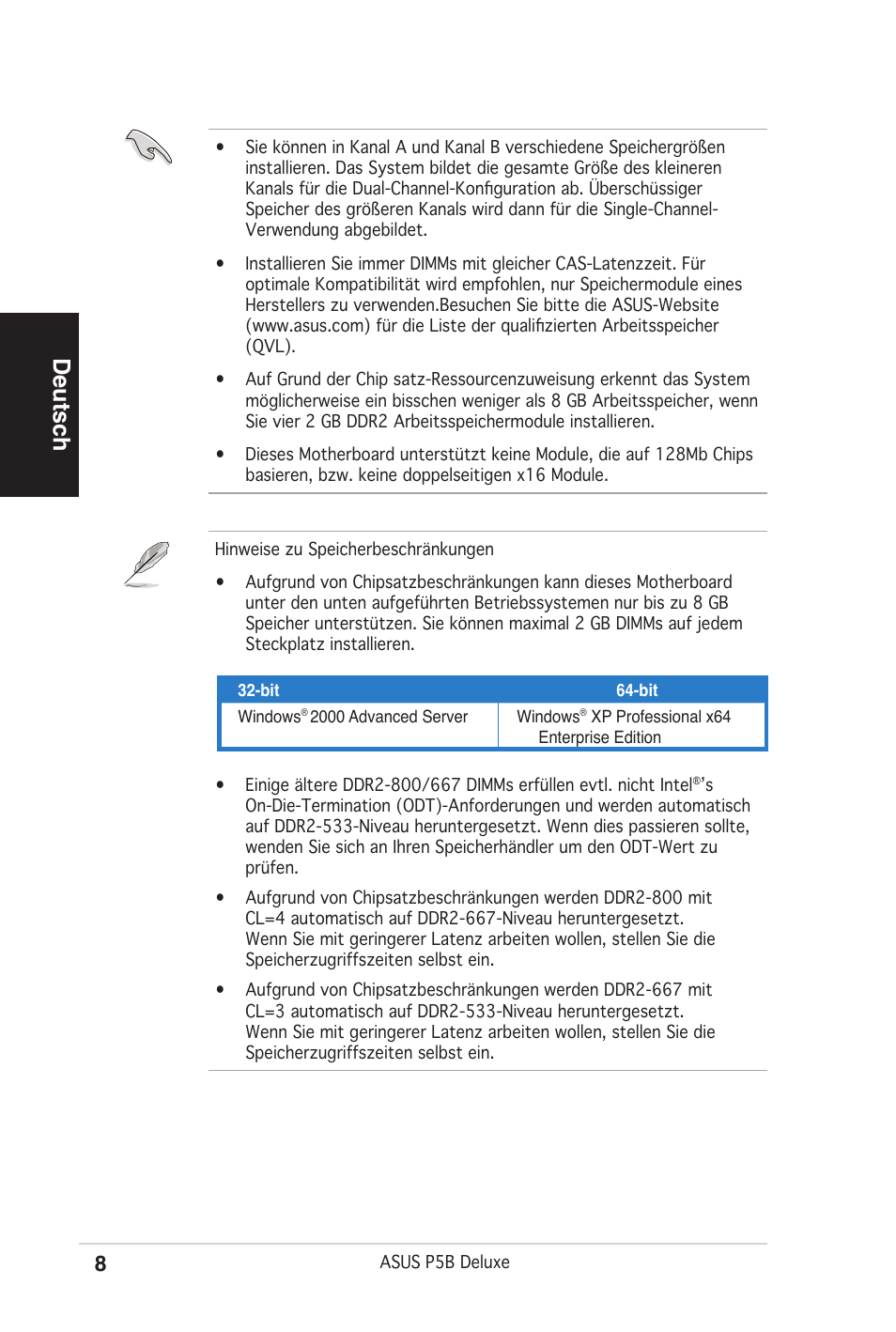 Deutsch | Asus P5B Deluxe/WiFi-AP User Manual | Page 8 / 50