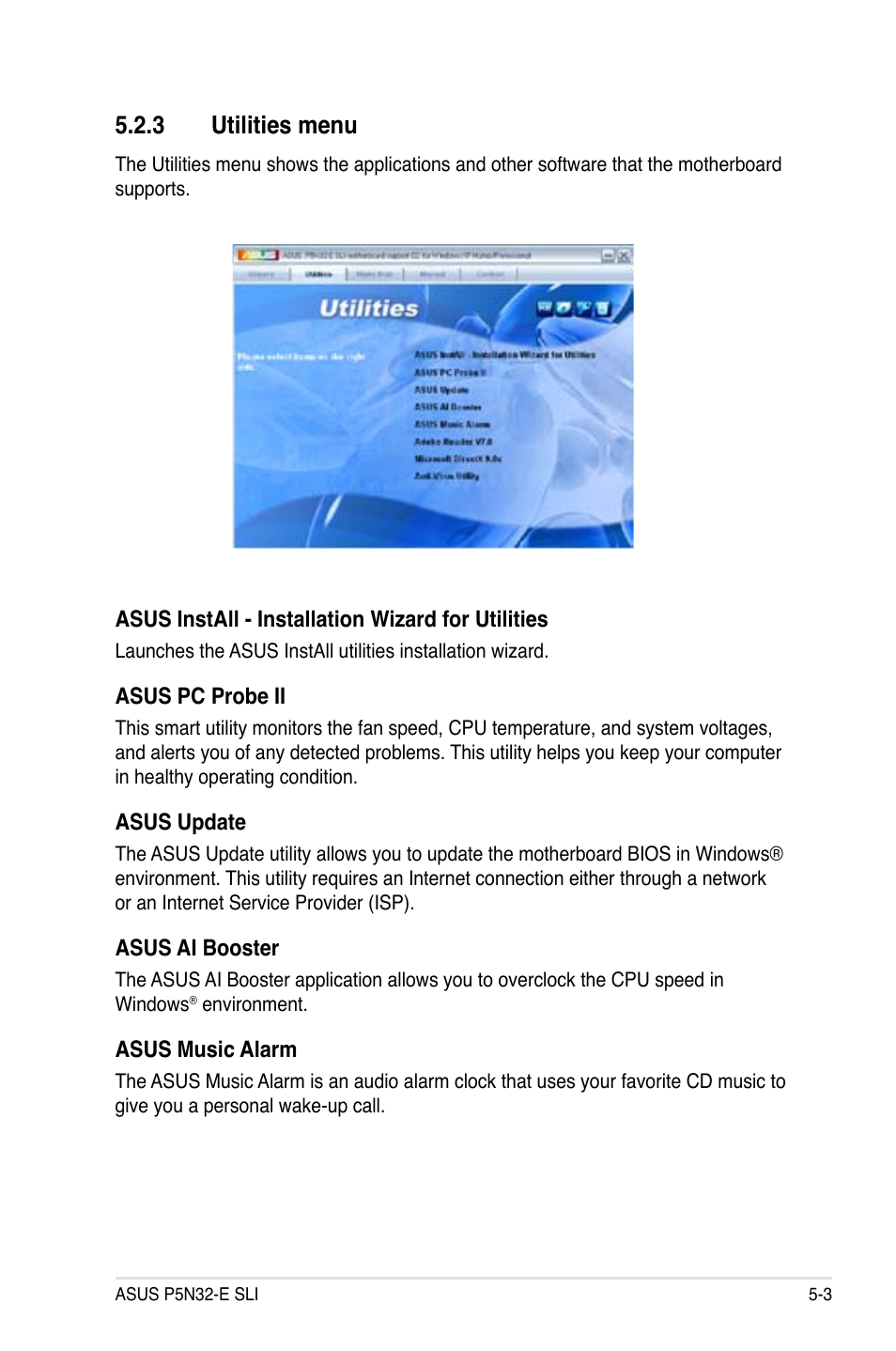 3 utilities menu | Asus P5N32-E SLI User Manual | Page 119 / 158