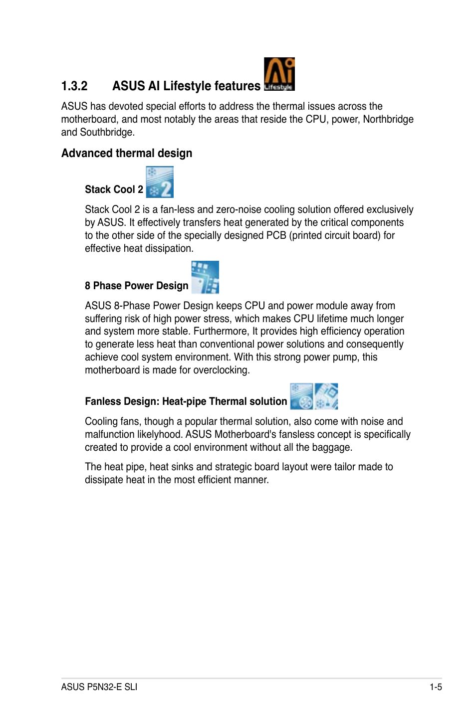 2 asus ai lifestyle features | Asus P5N32-E SLI User Manual | Page 21 / 158