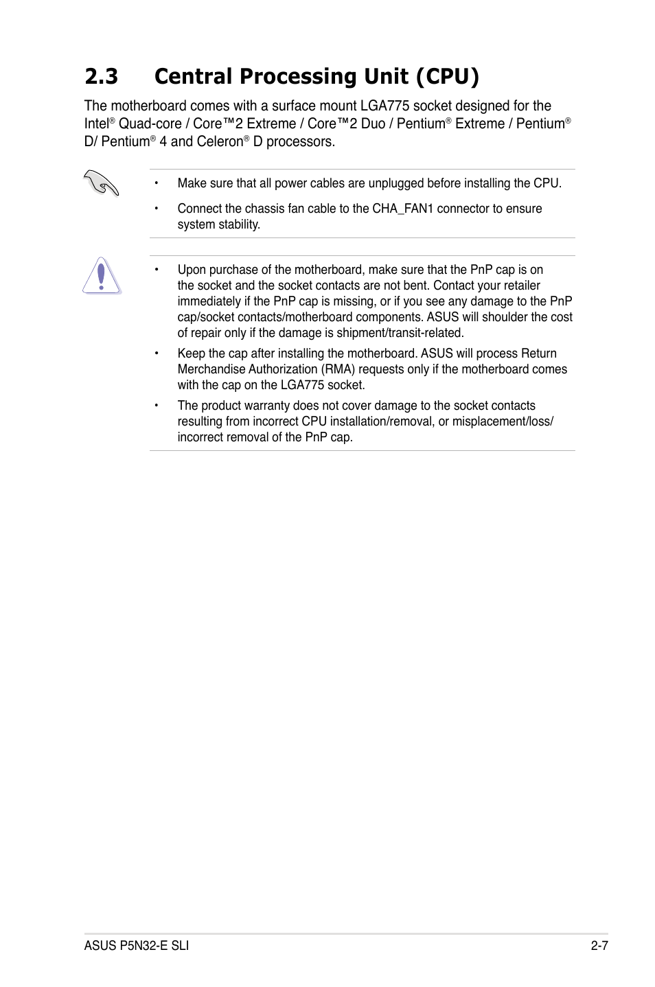 3 central processing unit (cpu) | Asus P5N32-E SLI User Manual | Page 33 / 158