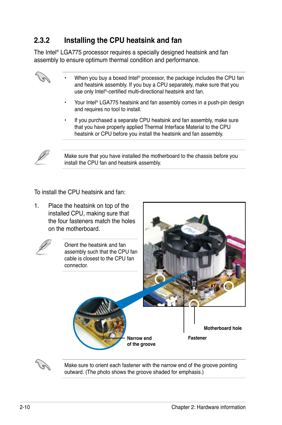 2 installing the cpu heatsink and fan | Asus P5N32-E SLI User Manual | Page 36 / 158