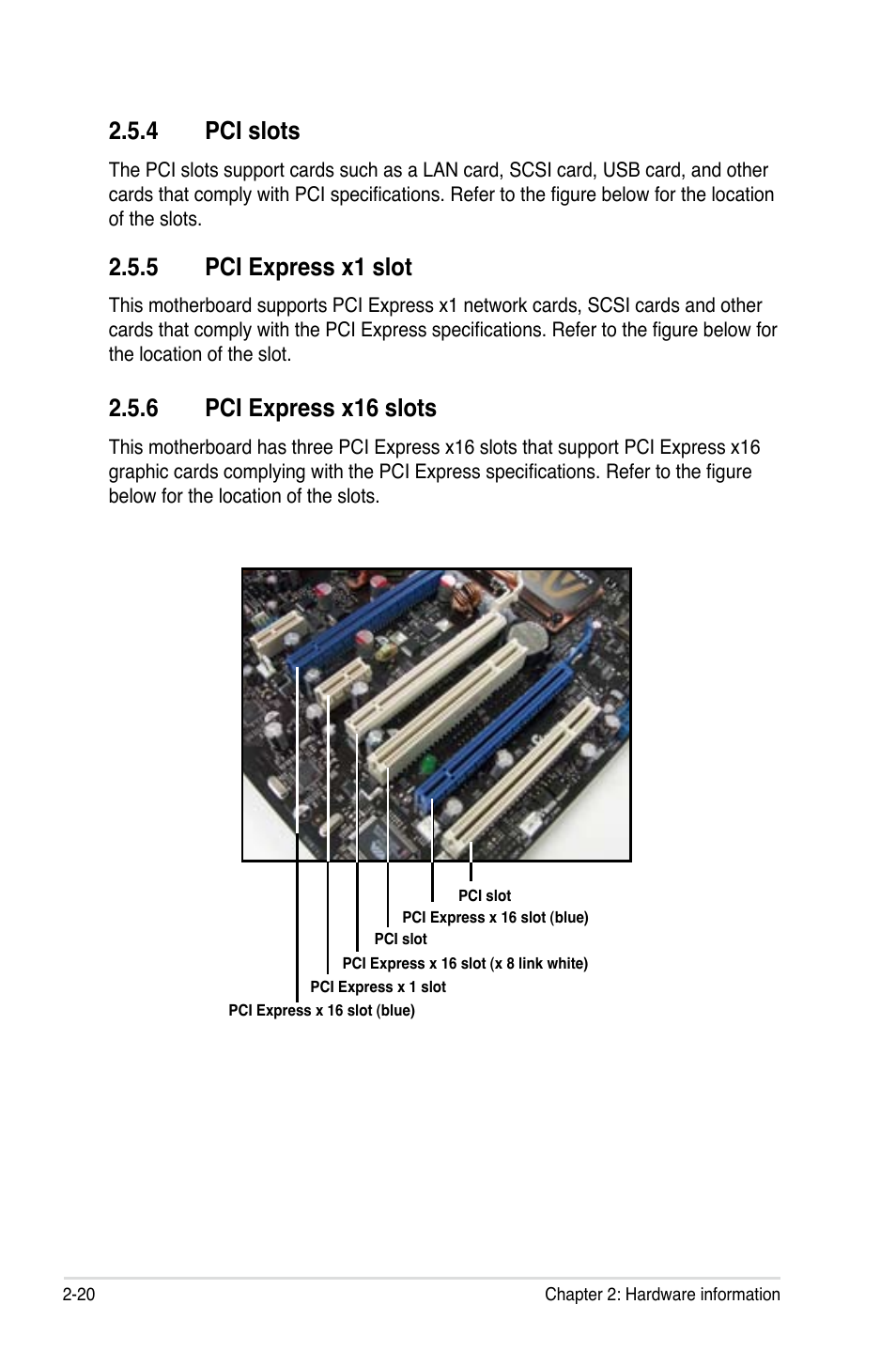 4 pci slots, 5 pci express x1 slot, 6 pci express x16 slots | Asus P5N32-E SLI User Manual | Page 46 / 158