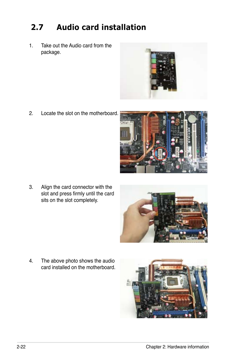 7 audio card installation | Asus P5N32-E SLI User Manual | Page 48 / 158