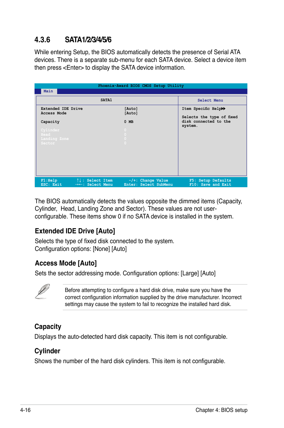 Extended ide drive [auto, Access mode [auto, Capacity | Cylinder | Asus P5N32-E SLI User Manual | Page 84 / 158