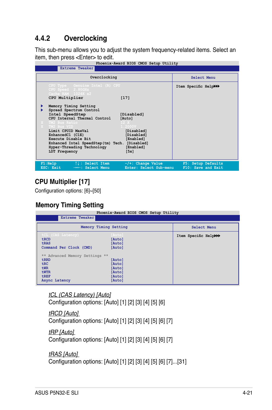 2 overclocking, Cpu multiplier [17, Configuration options: [6]~[50 | Asus P5N32-E SLI User Manual | Page 89 / 158