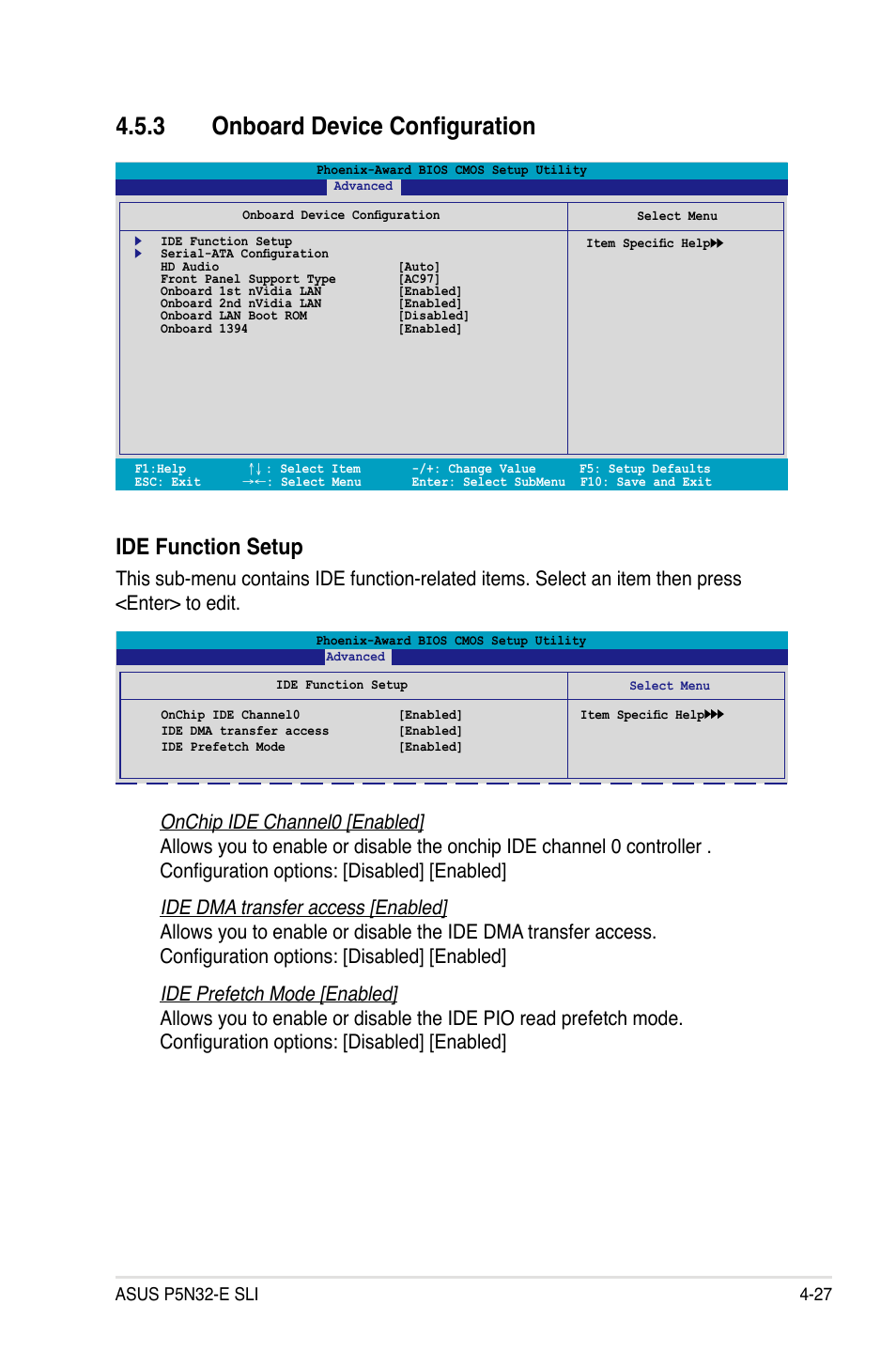3 onboard device configuration, Ide function setup | Asus P5N32-E SLI User Manual | Page 95 / 158