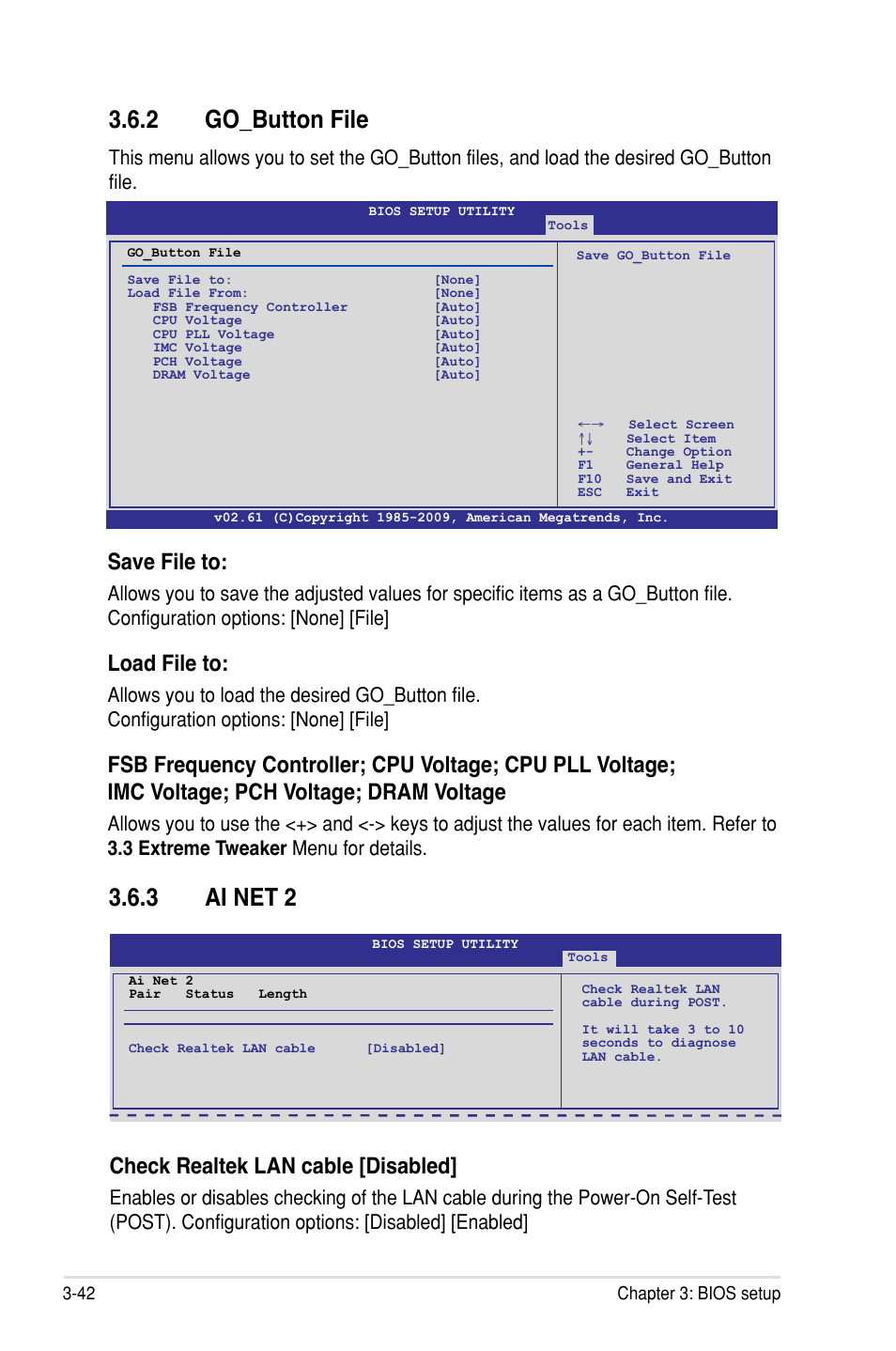 2 go_button file, 3 ai net 2, Save file to | Load file to, Check realtek lan cable [disabled | Asus Maximus III Extreme User Manual | Page 126 / 180