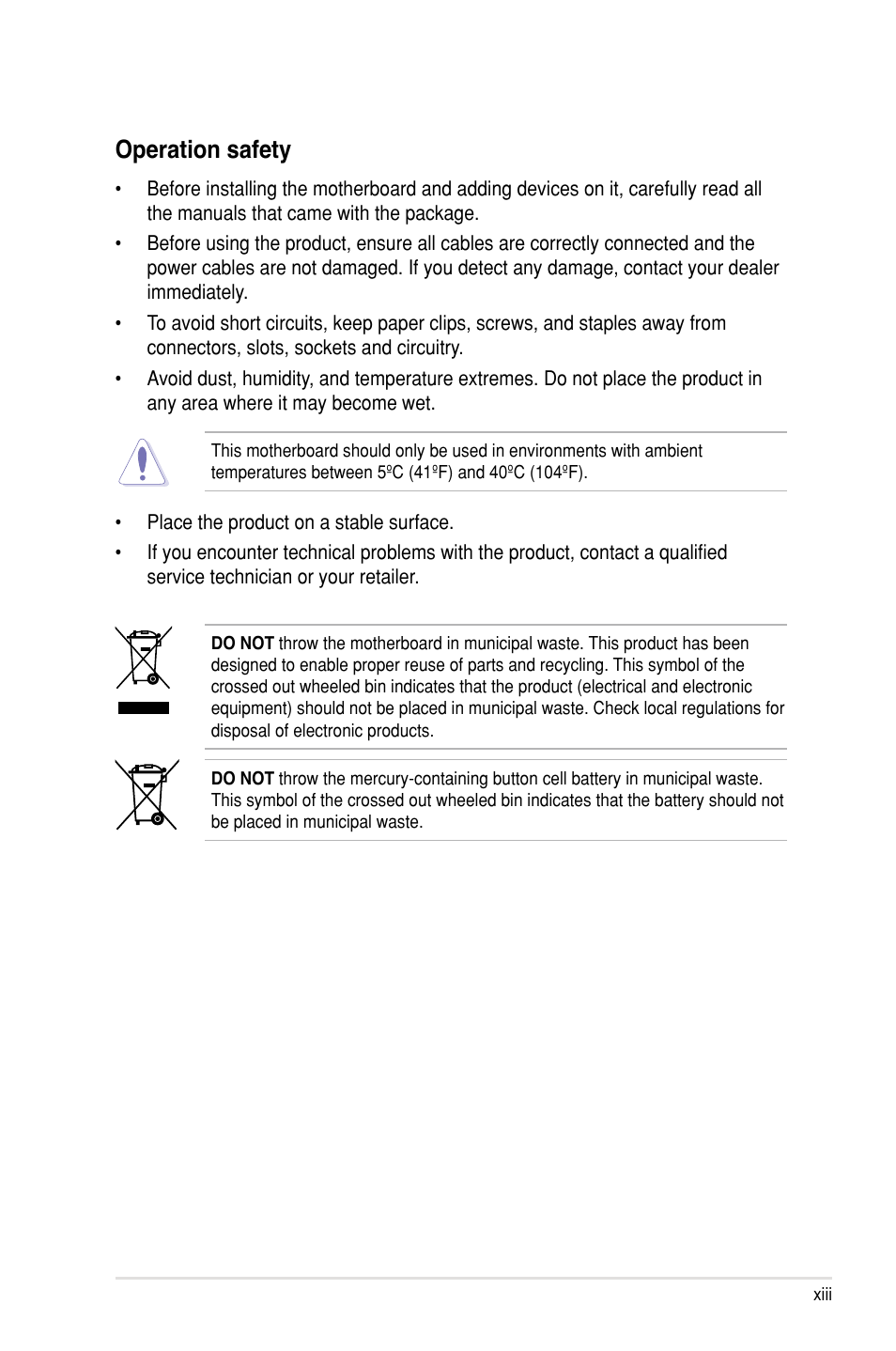 Operation safety | Asus Maximus III Extreme User Manual | Page 13 / 180