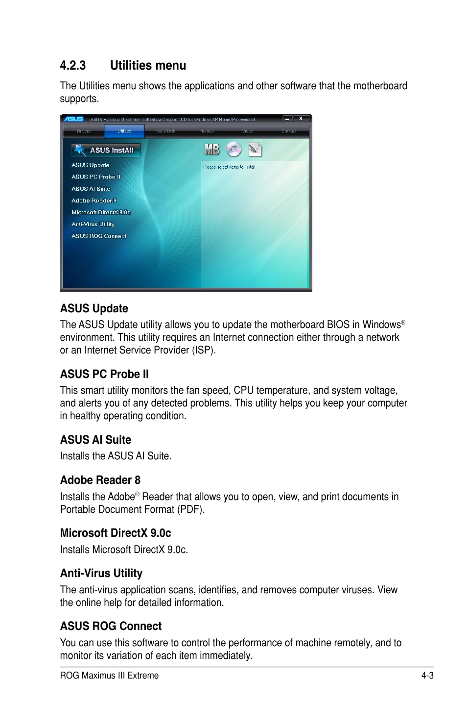 3 utilities menu | Asus Maximus III Extreme User Manual | Page 133 / 180