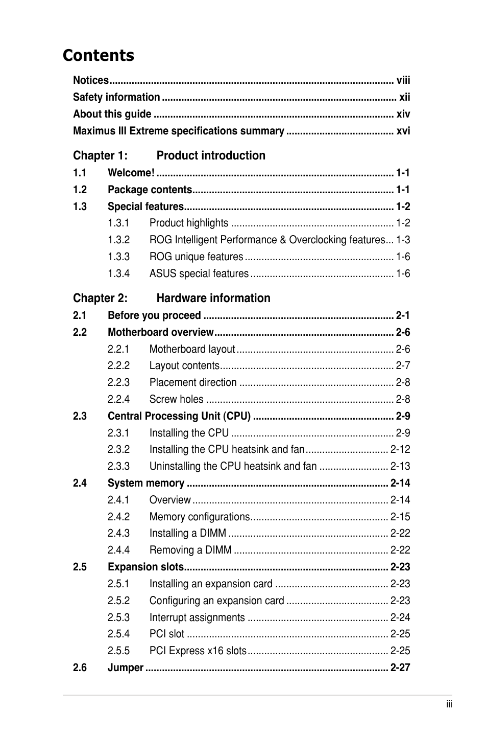 Asus Maximus III Extreme User Manual | Page 3 / 180