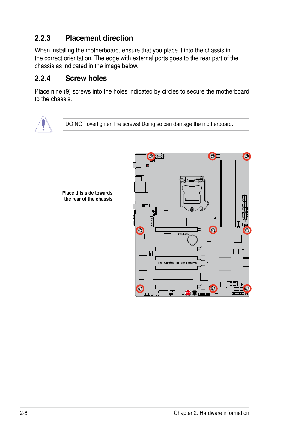 3 placement direction, 4 screw holes | Asus Maximus III Extreme User Manual | Page 38 / 180