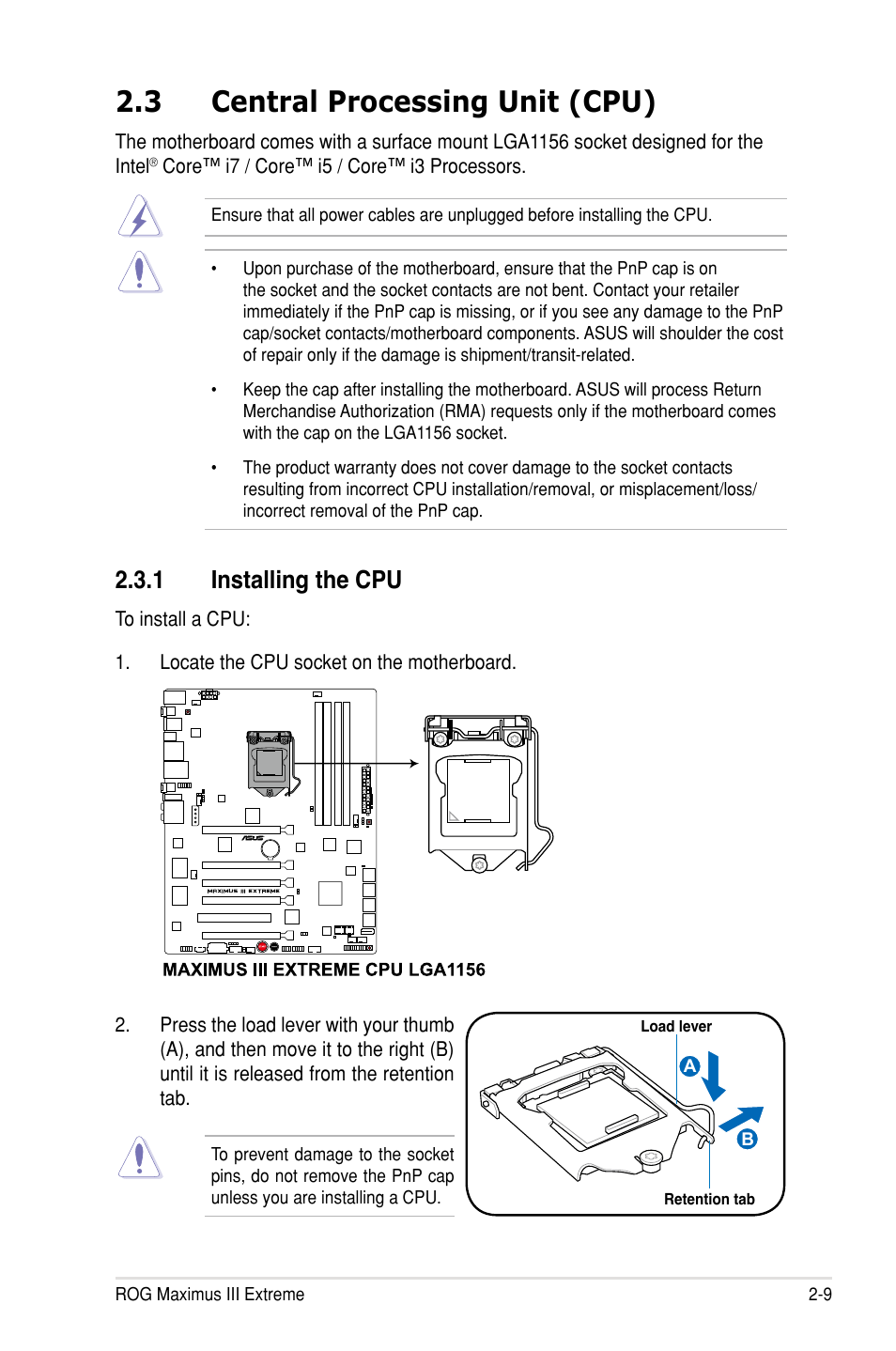 3 central processing unit (cpu), 1 installing the cpu | Asus Maximus III Extreme User Manual | Page 39 / 180