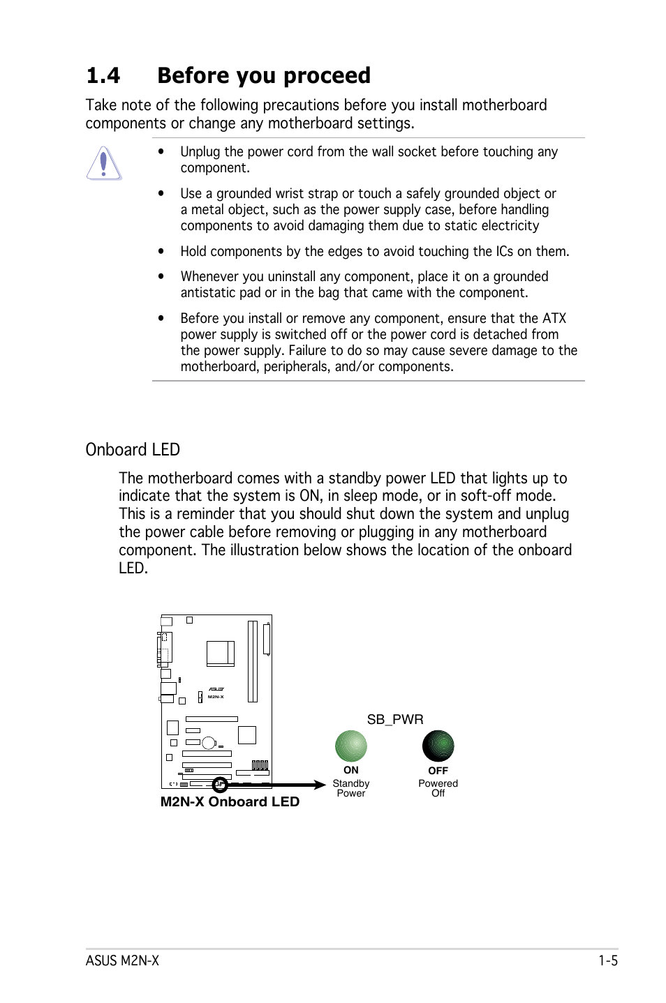 4 before you proceed, Onboard led | Asus M2N-X User Manual | Page 17 / 92