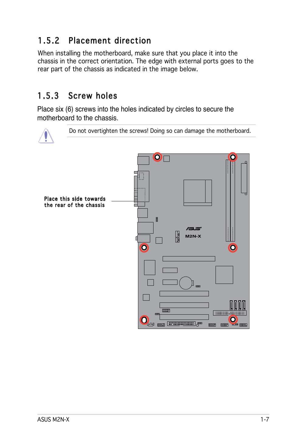 2 placement direction, 3 screw holes | Asus M2N-X User Manual | Page 19 / 92