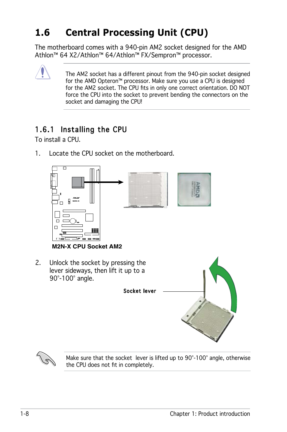 6 central processing unit (cpu), 1 installing the cpu | Asus M2N-X User Manual | Page 20 / 92