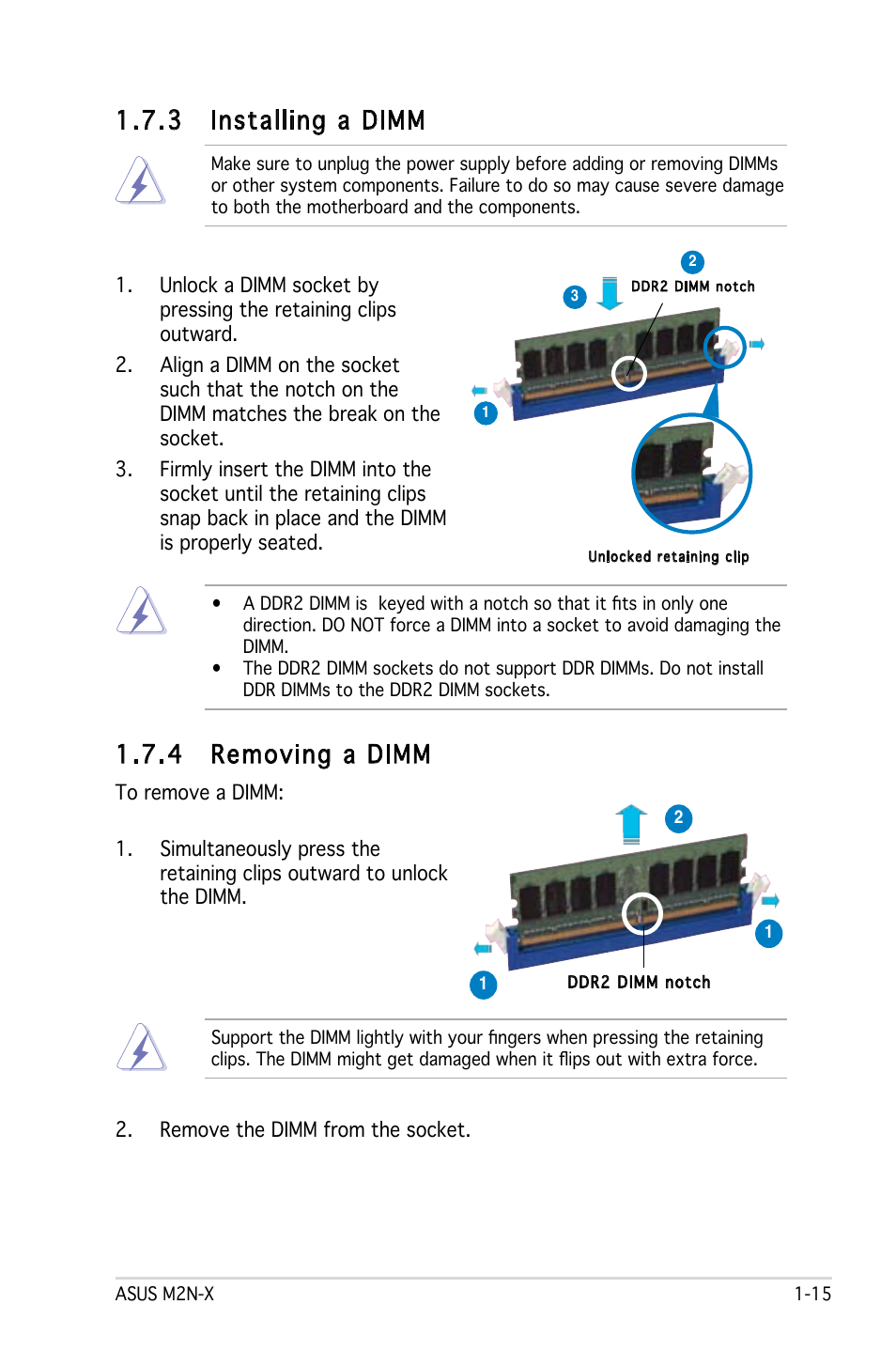 3 installing a dimm, 4 removing a dimm | Asus M2N-X User Manual | Page 27 / 92