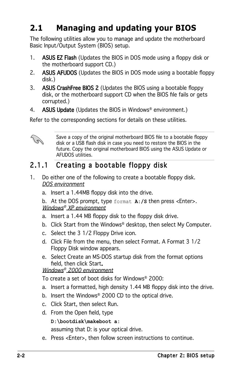 1 managing and updating your bios, 1 creating a bootable floppy disk | Asus M2N-X User Manual | Page 44 / 92