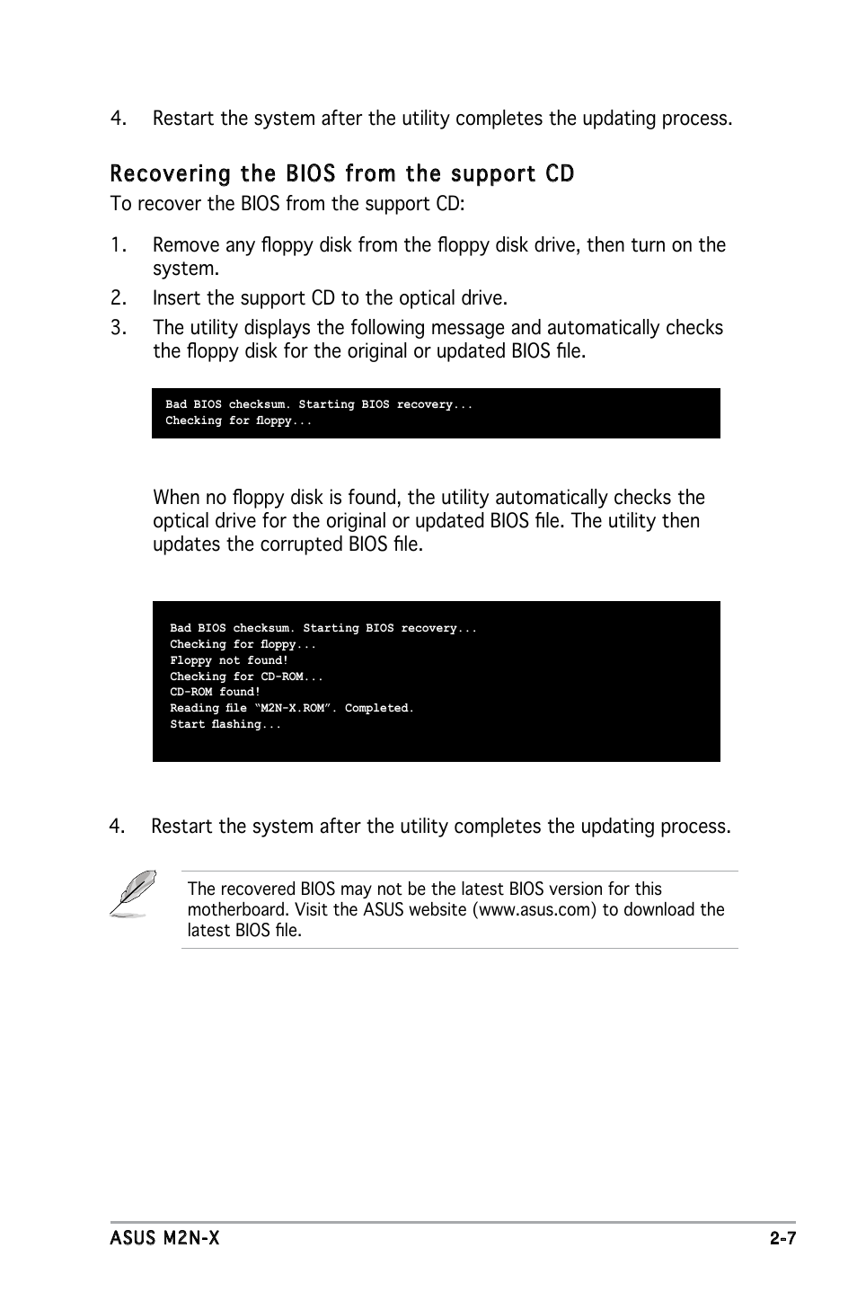 Recovering the bios from the support cd | Asus M2N-X User Manual | Page 49 / 92