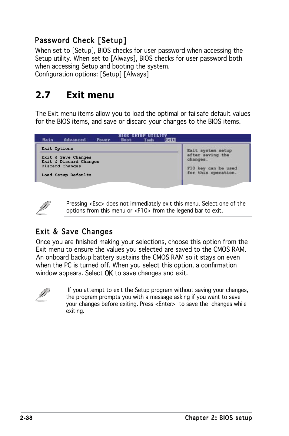 7 exit menu, Password check [setup, Exit & save changes | Asus M2N-X User Manual | Page 80 / 92