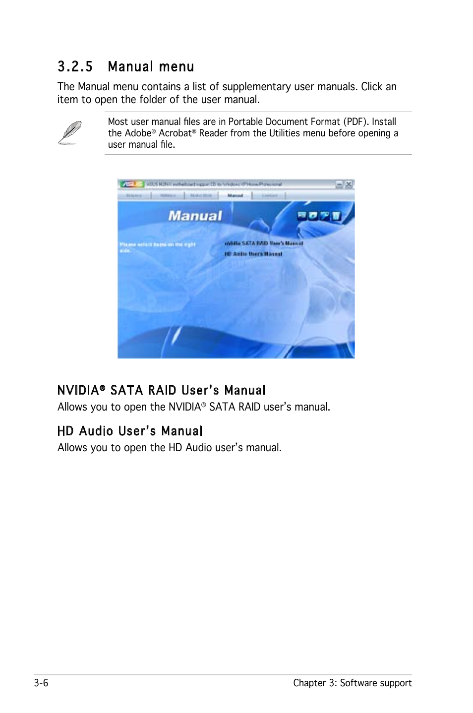 5 manual menu, Nvidia, Sata raid user’s manual | Hd audio user’s manual | Asus M2N-X User Manual | Page 88 / 92