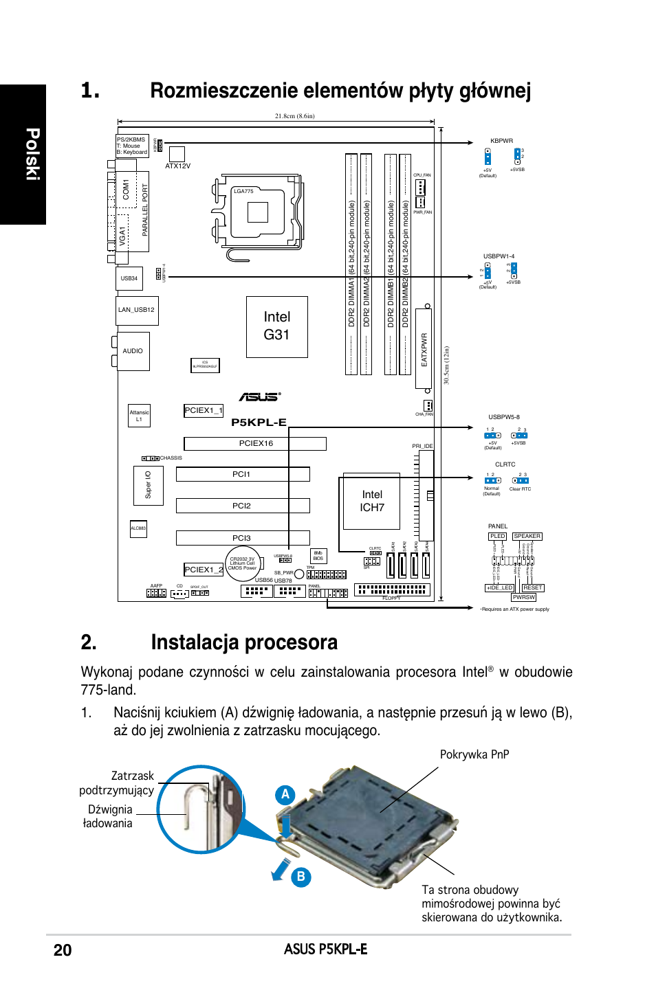 Polski, Intel g31, Asus p5kpl-e | Intel ich7, P5kpl-e | Asus P5KPL-E User Manual | Page 20 / 38