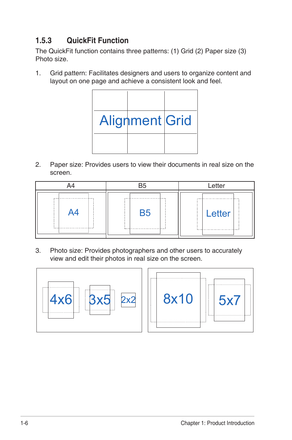 3 quickfit function, Quickfit function -6, Alignment grid | Letter | Asus VN289H User Manual | Page 12 / 25