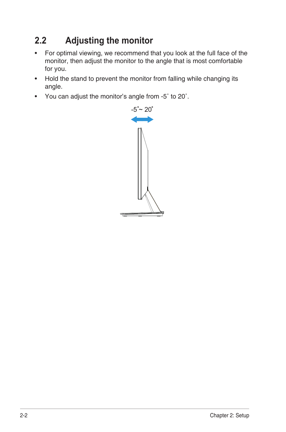 2 adjusting the monitor, Adjusting the monitor -2 | Asus VN289H User Manual | Page 14 / 25