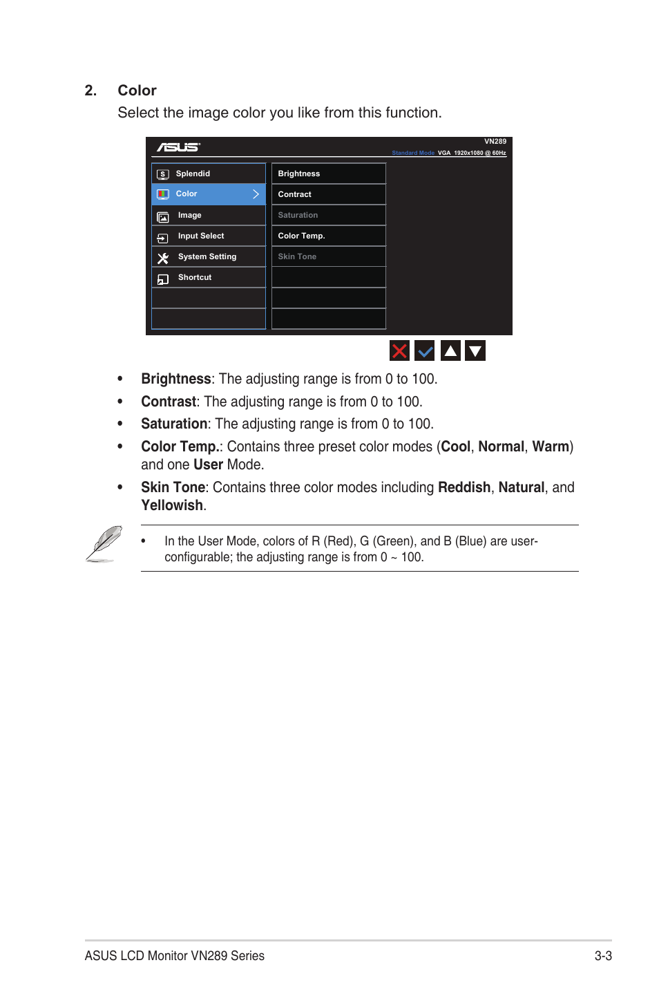 3 asus lcd monitor vn289 series | Asus VN289H User Manual | Page 17 / 25